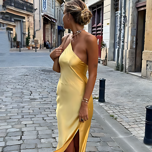 Gelbes Sommerkleid mit offenem Rücken – Noëlle