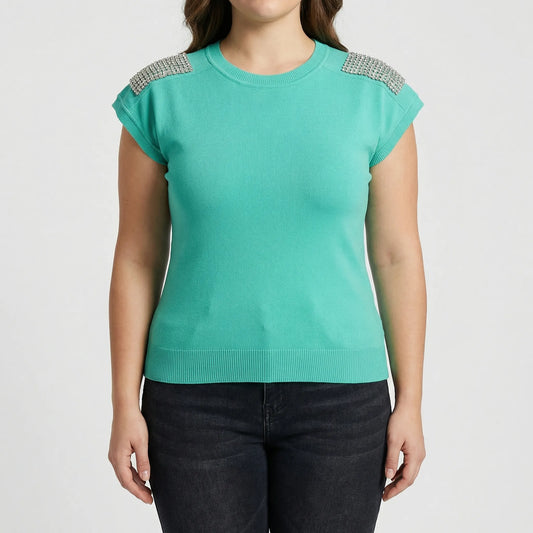Eng Anliegendes Strickshirt Damen Mit Glitzernden Schultern - Laura