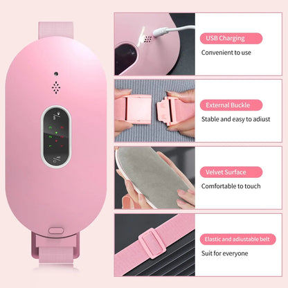 Rosa tragbares Heizkissen mit USB-Ladung, Samtoberfläche, verstellbarem Gurt.