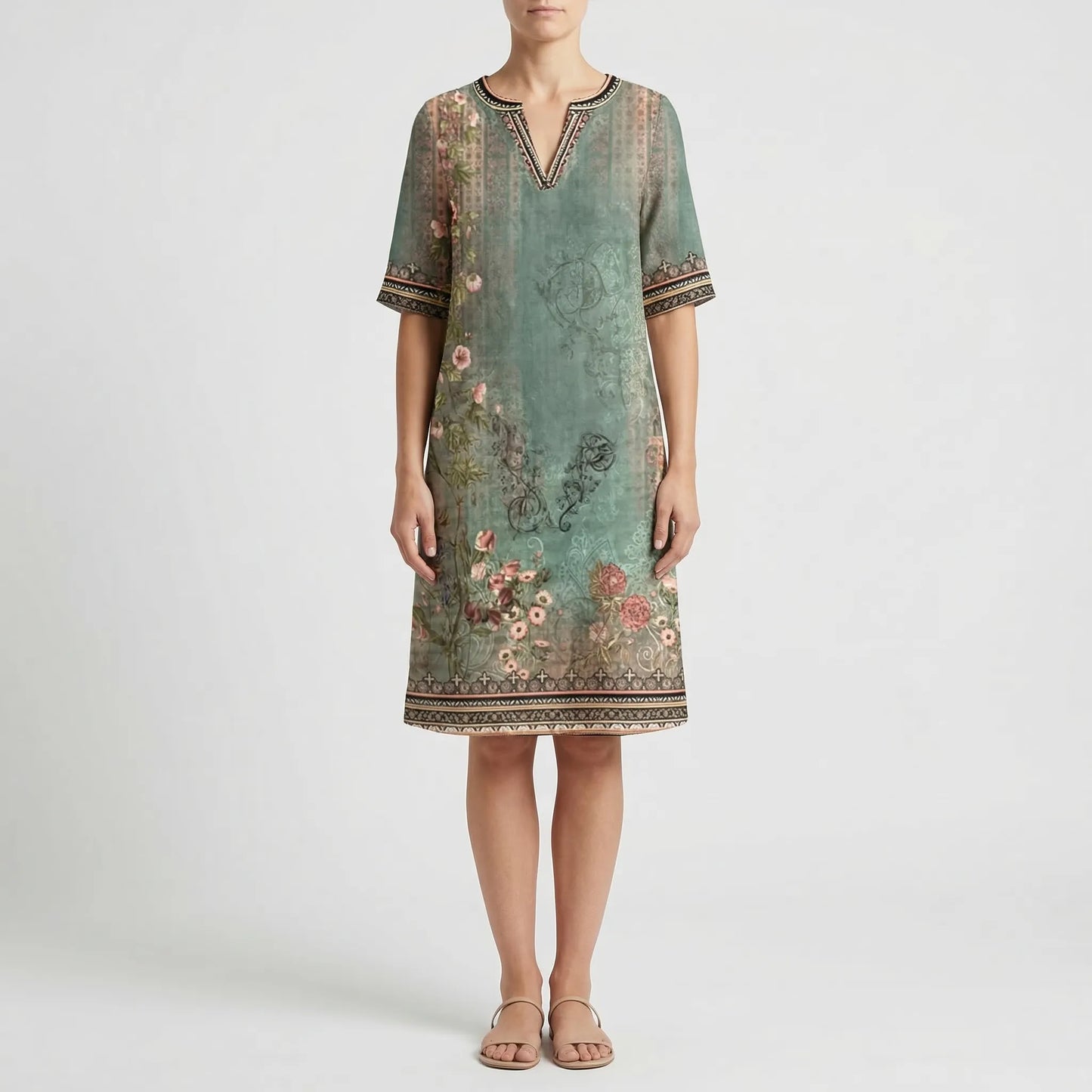 Floral Print Knee-Length Shift Dress - Jane