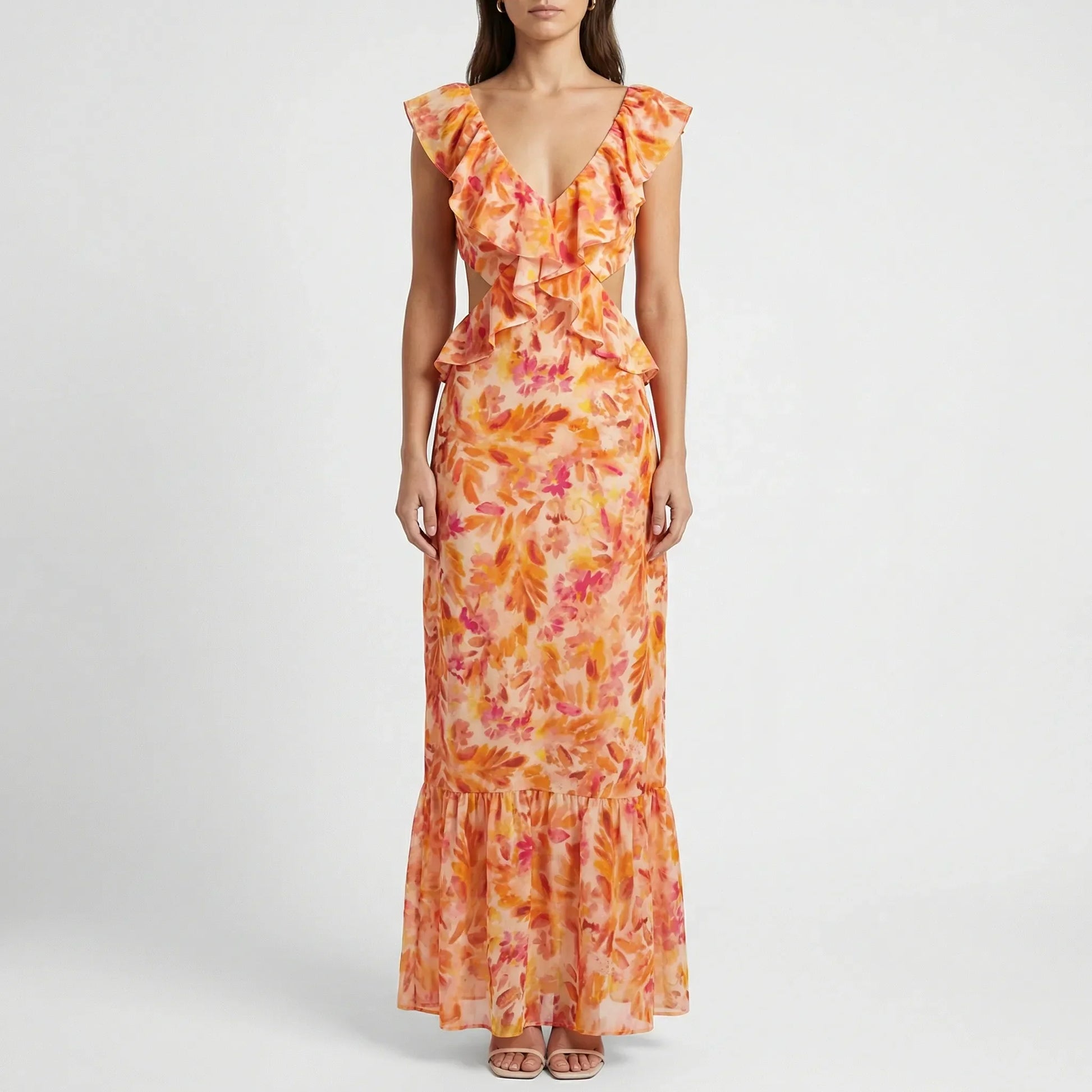 Florales Maxikleid Mit V-Ausschnitt - Kathy
