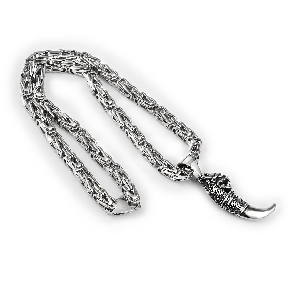 Herren Halskette, 6,5mm, byzantinisches Design, Edelstahl, Silber, Anhänger, modisch.