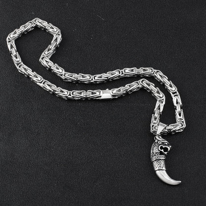 Silberne Edelstahl-Byzantinerkette mit Anhänger, Herren-Halskette, 6,5 mm, modisch.
