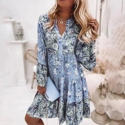 Blumenmuster Midi Kleid mit langen Ärmeln und Knopfleiste – Amelise