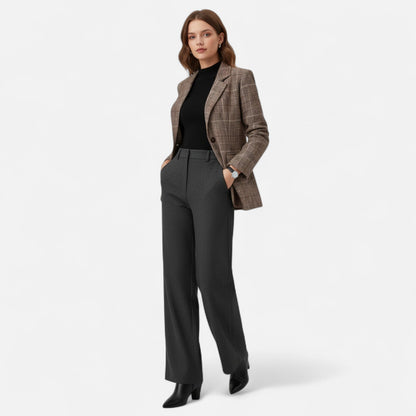 Women's Single-Breasted Plaid Blazer, Tailored Fit, Brown 2