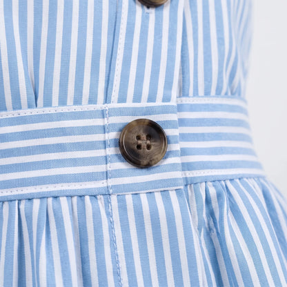 Gestreiftes Sommerkleid Hellblau Mit Flügelärmeln - Aerilys