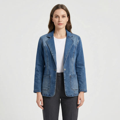 Gestructureerde Jeansblazer Met Revers Kraag - Rochelle