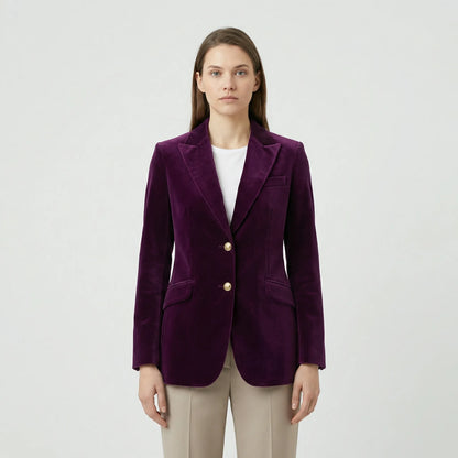 Getailleerde Fluwelen Blazer Met Gouden Knopen - Tamara