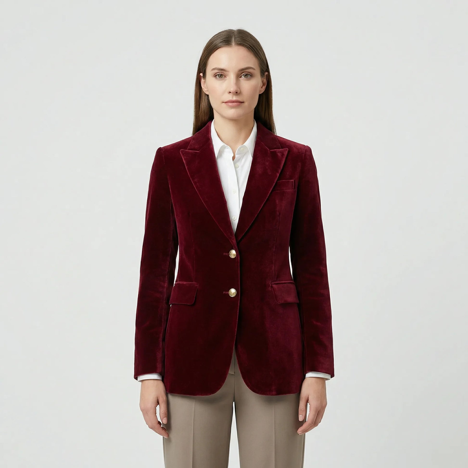 Getailleerde Fluwelen Blazer Met Gouden Knopen - Tamara