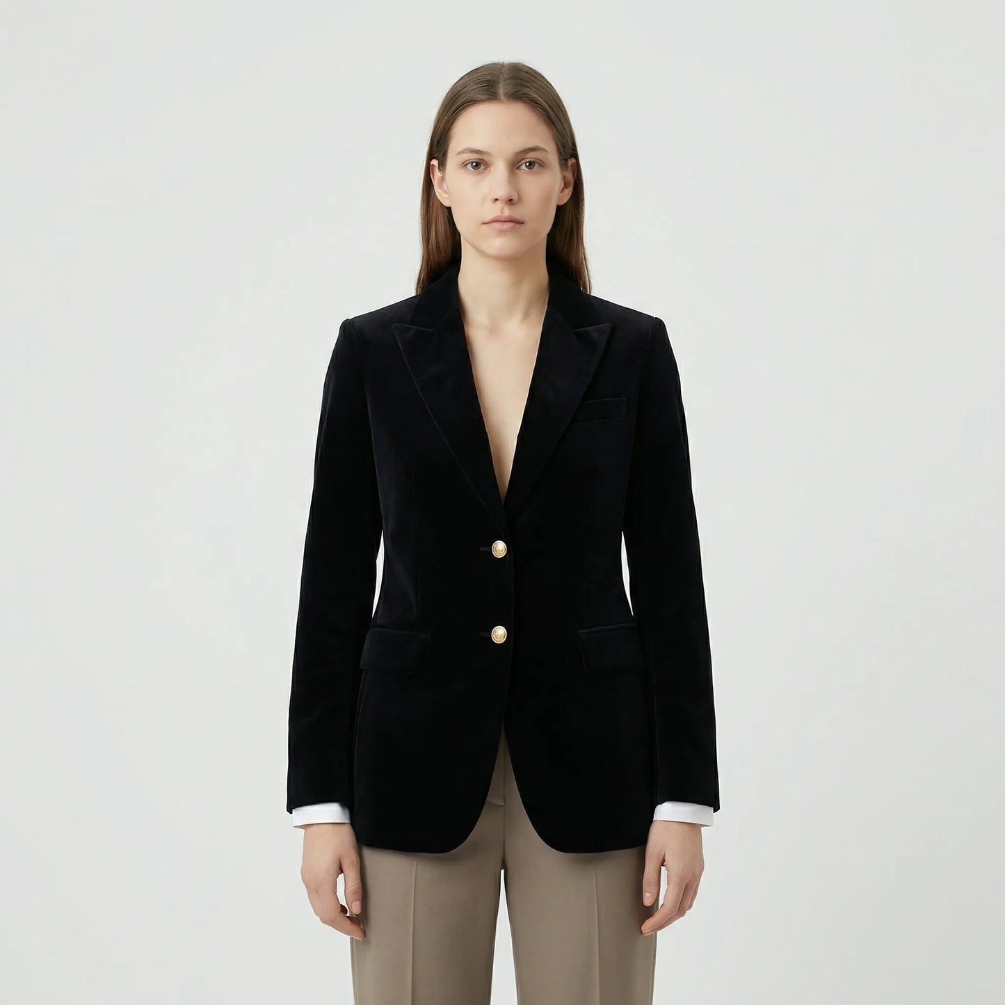 Getailleerde Fluwelen Blazer Met Gouden Knopen - Tamara