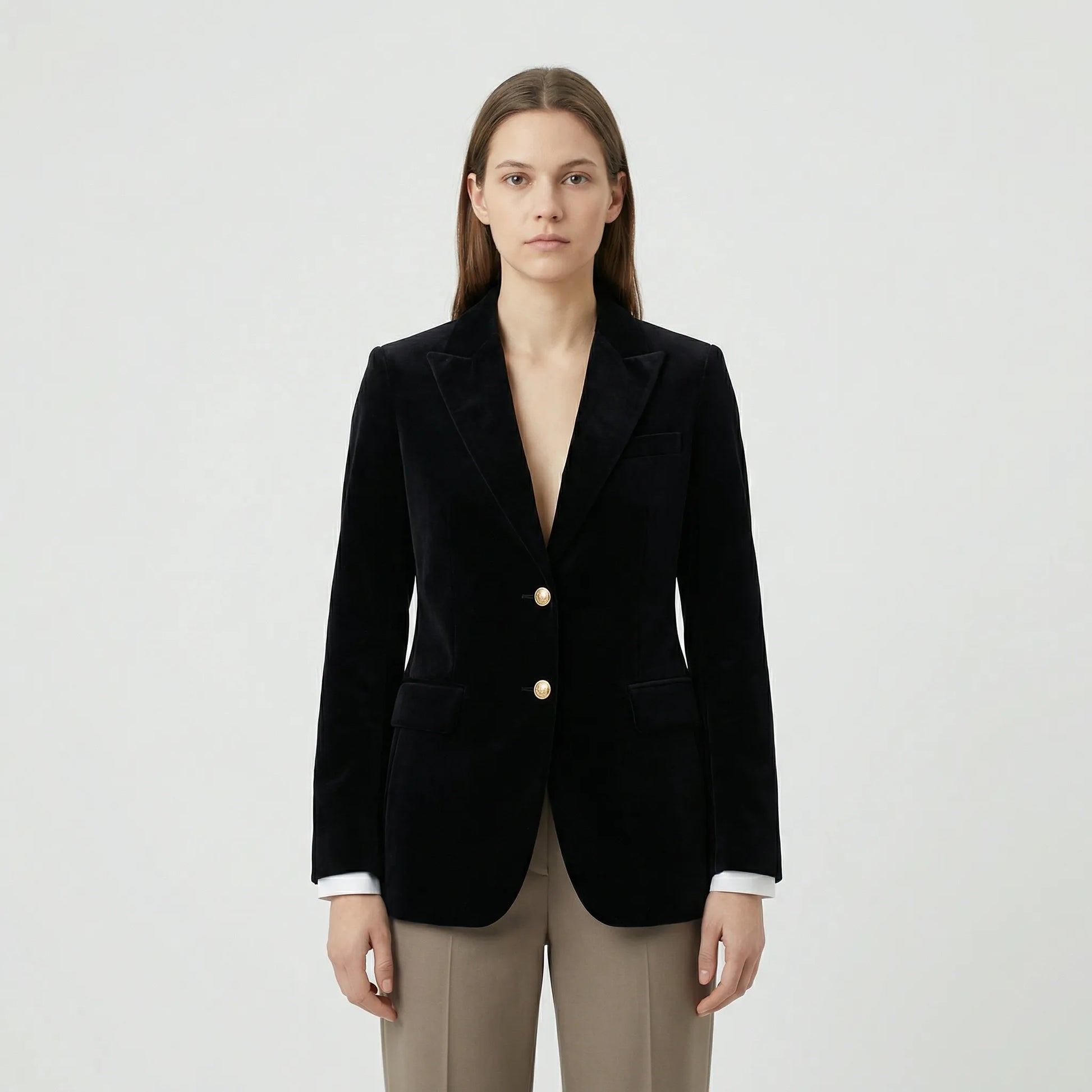 Getailleerde Fluwelen Blazer Met Gouden Knopen - Tamara