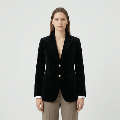 Getailleerde Fluwelen Blazer Met Gouden Knopen - Tamara