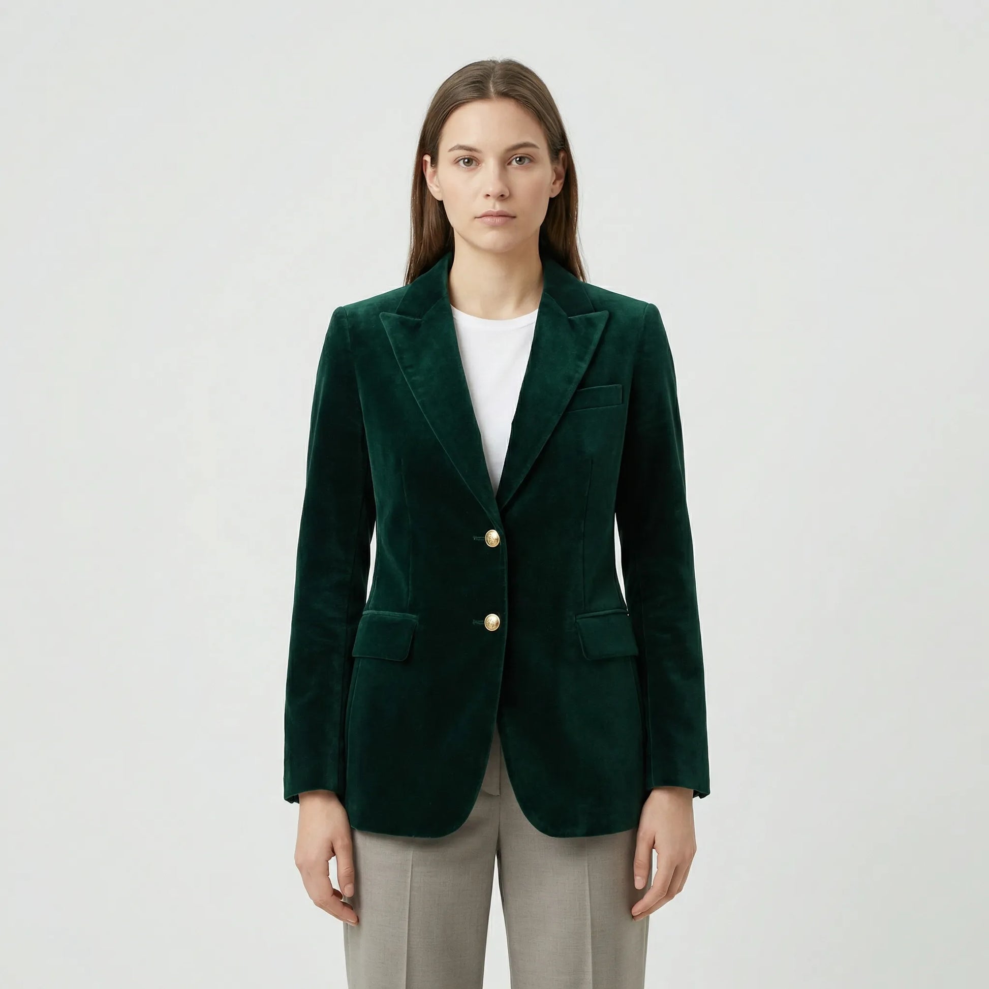 Getailleerde Fluwelen Blazer Met Gouden Knopen - Tamara