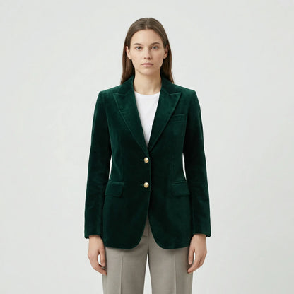 Getailleerde Fluwelen Blazer Met Gouden Knopen - Tamara