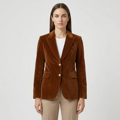 Getailleerde Fluwelen Blazer Met Gouden Knopen - Tamara