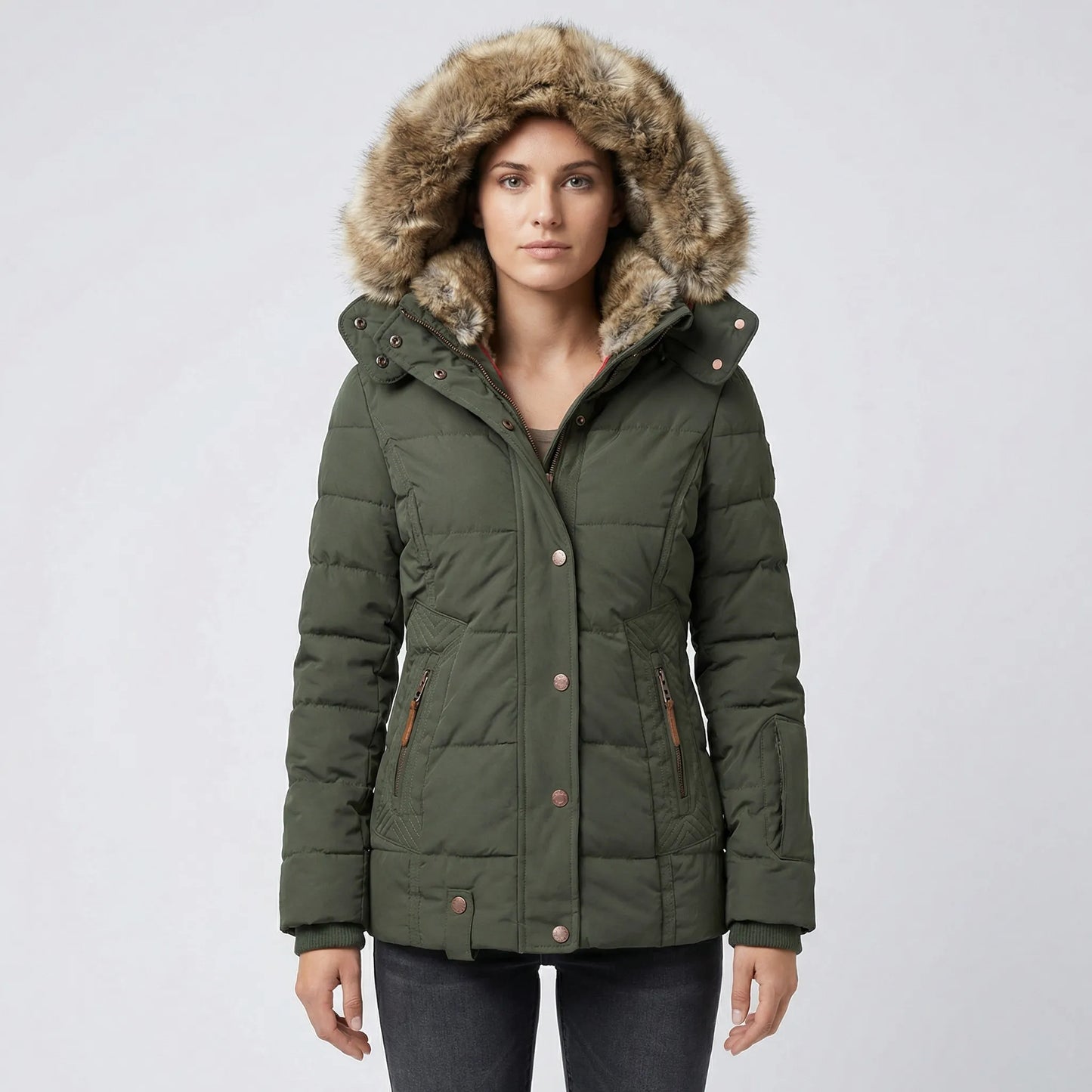 Gevoerde Winterjas Met Bontcapuchon - Sheryl