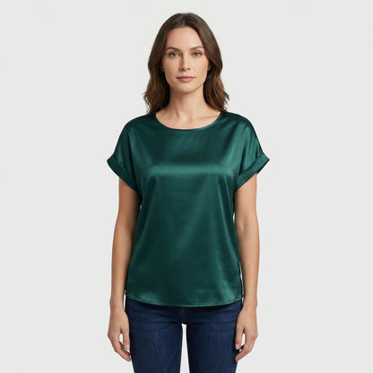Glossy Short-Sleeve Relaxed Top - Natasha