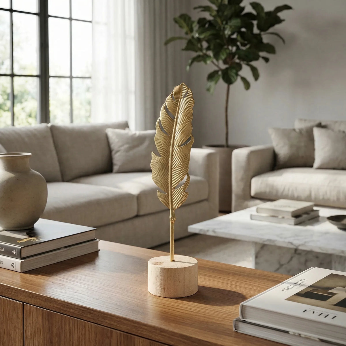 Gouden Bladsculptuur In Scandinavische Stijl - Folvenio