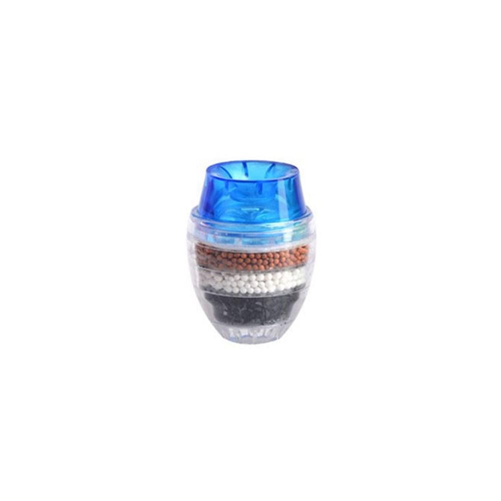 Wasserfilterkartusche mit blauem Deckel, mehrschichtige Filtration, transparentes Gehäuse.