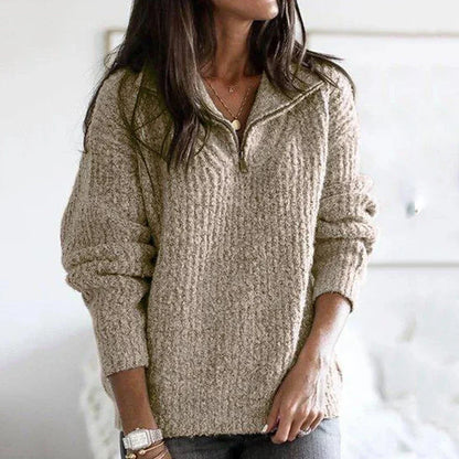 Herbstlicher strukturierter Damen Halbzip-Pullover mit langen Ärmeln – Noelle