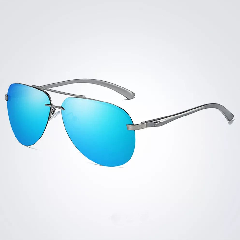 Blaue polarisierte Sonnenbrille, Metallrahmen, UV-Schutz, modisches Accessoire, Unisex.