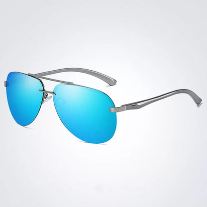 Blaue polarisierte Sonnenbrille, Metallrahmen, UV-Schutz, modisches Accessoire, Unisex.