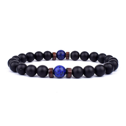 Schwarzes Onyx-Armband mit blauer Lapislazuli-Perle, elastisch, Unisex-Schmuck.