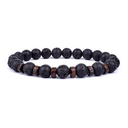 Schwarzes Lavastein-Armband mit Holzperlen, elastisch, Unisex-Schmuck, modisch.