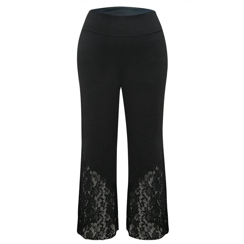 Schwarze Damenhose mit Spitze, elegant, aus Baumwolle, ideal für Abendmode und besondere Anlässe.
