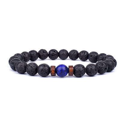 Armband aus Lavastein und Lapislazuli, schwarz-blau, elastisch, für Herren und Damen.