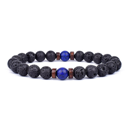 Armband aus Lavastein und Lapislazuli, schwarz-blau, elastisch, Unisex-Schmuck, Naturstein.
