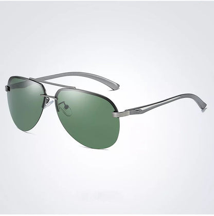 Sonnenbrille Herren, grüne Gläser, Metallrahmen, UV-Schutz, modisch, elegant.
