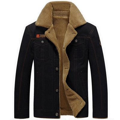 Schwarze Herrenjacke mit braunem Futter, Wintermantel, modisch, warm, Baumwolle.