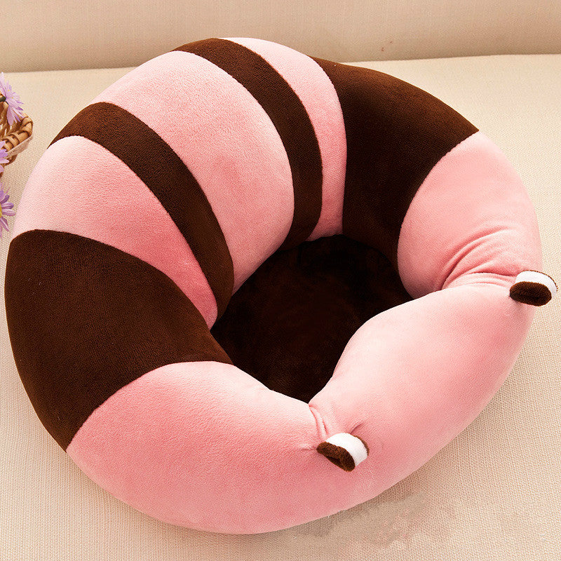Rosa und braunes Plüsch-Kissen in Croissant-Form, bequemes Sitzkissen, Wohnzimmer-Dekor.