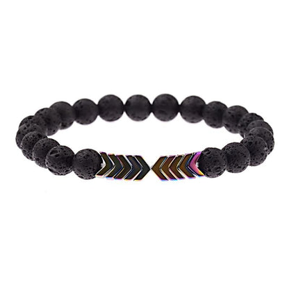Armband aus Lavastein mit bunten Pfeil-Elementen, elastisch, Unisex-Schmuck, modisch.