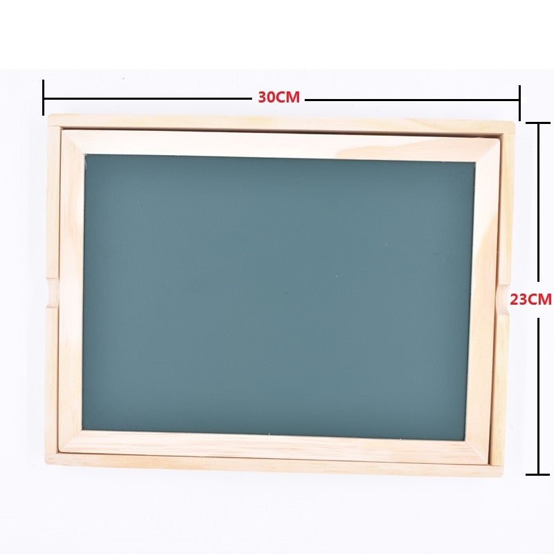 Kleine grüne Tafel mit Holzrahmen, 30x23 cm, ideal für Kinder, Schule, Lernspielzeug.