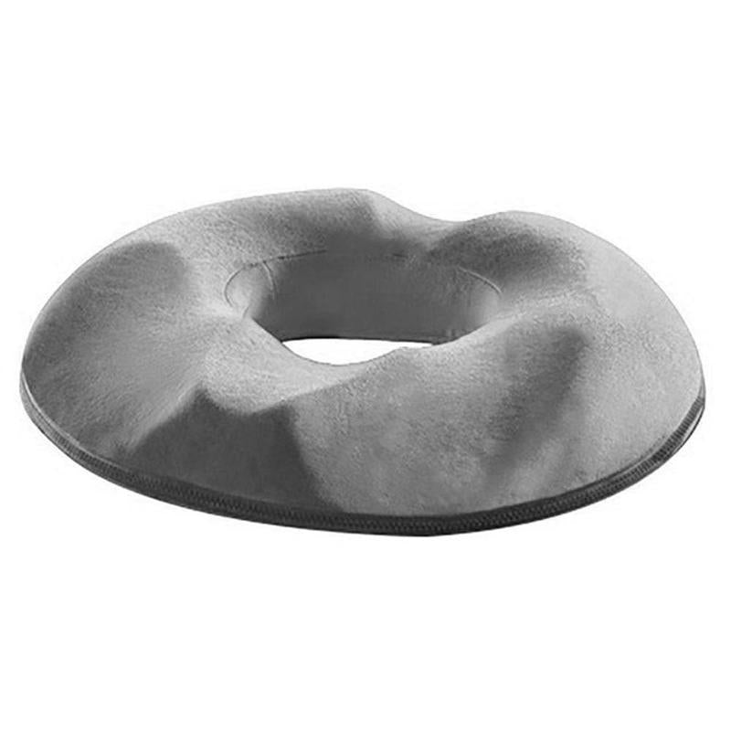 Graues orthopädisches Sitzkissen, Donut-Form, Memory-Schaum, ergonomisch, schmerzlindernd.