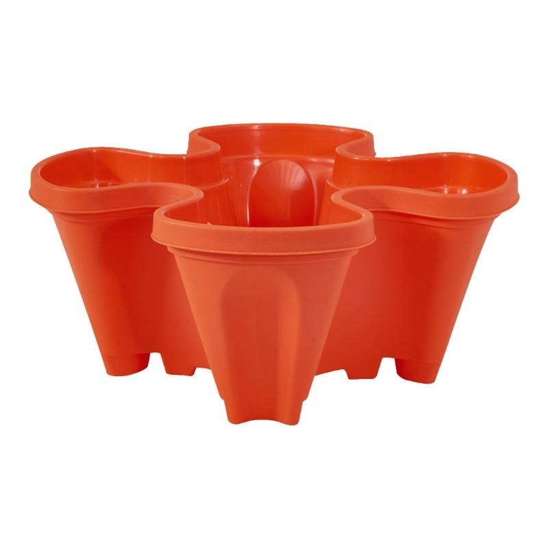 Roter Kunststoff-Blumentopf, stapelbar, sechseckig, für vertikale Gärten, platzsparend.