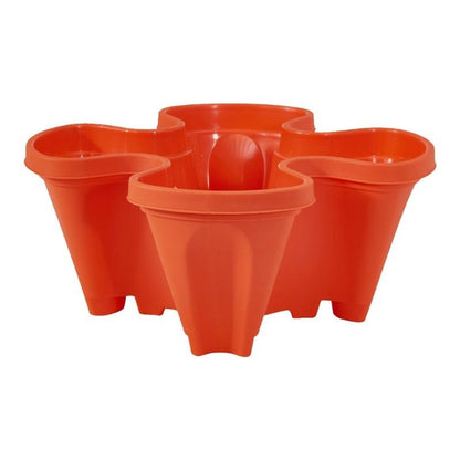 Roter Kunststoff-Blumentopf, stapelbar, sechseckig, für vertikale Gärten, platzsparend.