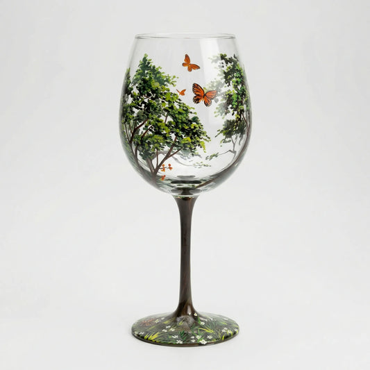 Handbeschilderd Wijnglas Met Natuurmotief - TreeGlass