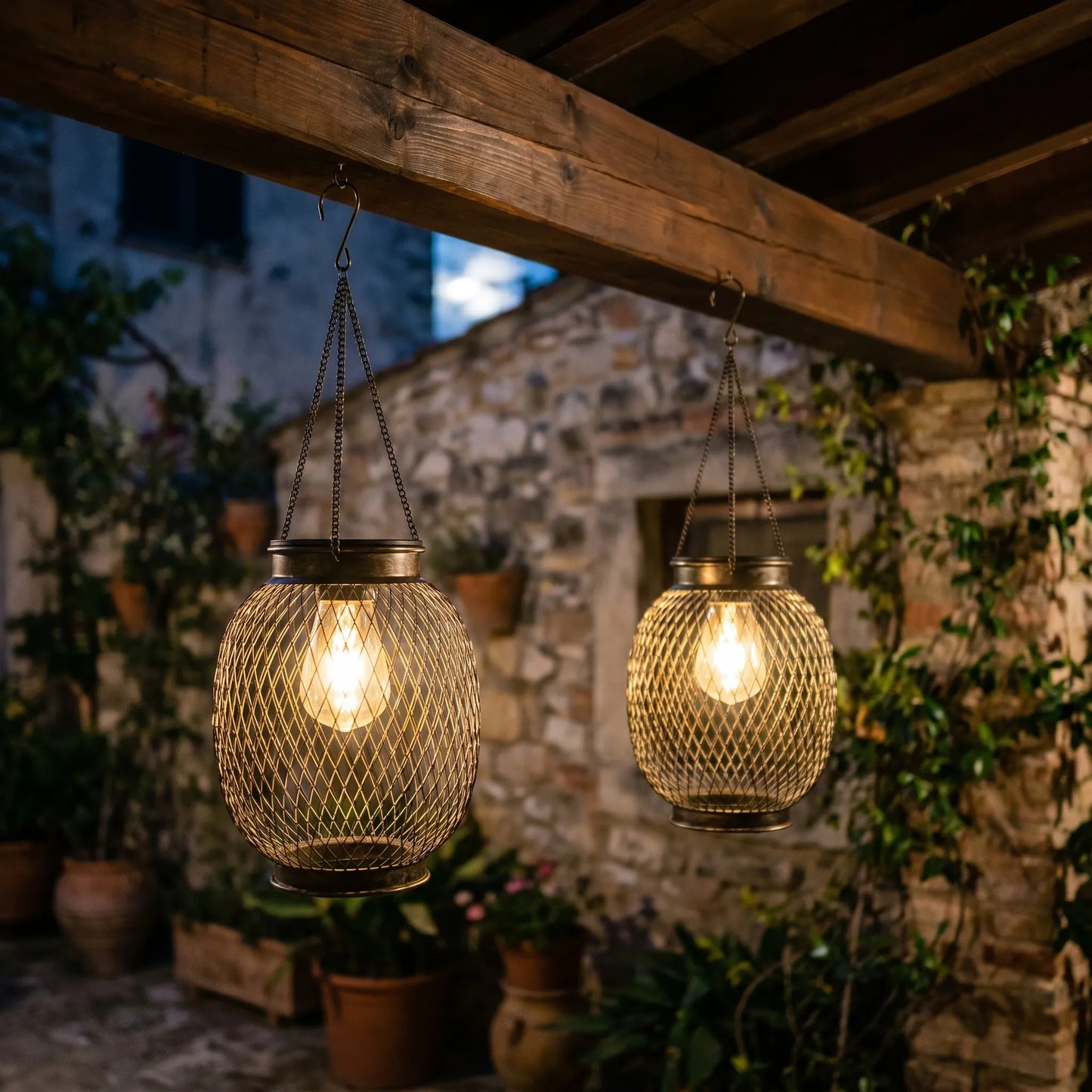 Hanging Solar Lantern With Mesh Cage -  Solantis
