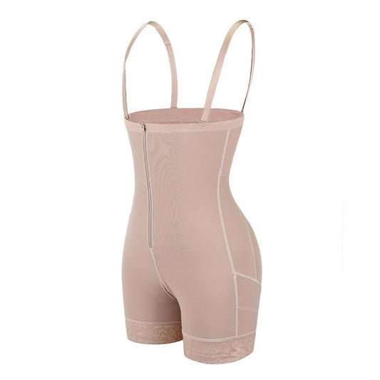 Damen Shapewear Bodysuit, beige, nahtlos, mit Reißverschluss, formend, verstellbare Träger.