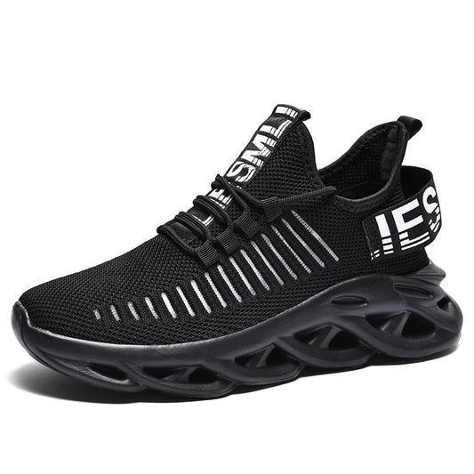 Schwarzer Sportschuh, atmungsaktiv, rutschfeste Sohle, Herren Sneaker, modisch, bequem.
