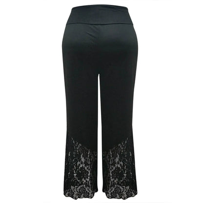Schwarze Damenhose mit Spitze, elegant, modisch, bequem, aus Baumwolle, für Abendmode.