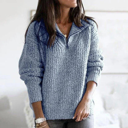 Herbstlicher strukturierter Damen Halbzip-Pullover mit langen Ärmeln – Noelle