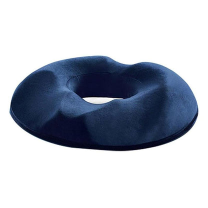 Blaues orthopädisches Sitzkissen, Donut-Form, Memory-Schaum, ergonomisch, schmerzlindernd.