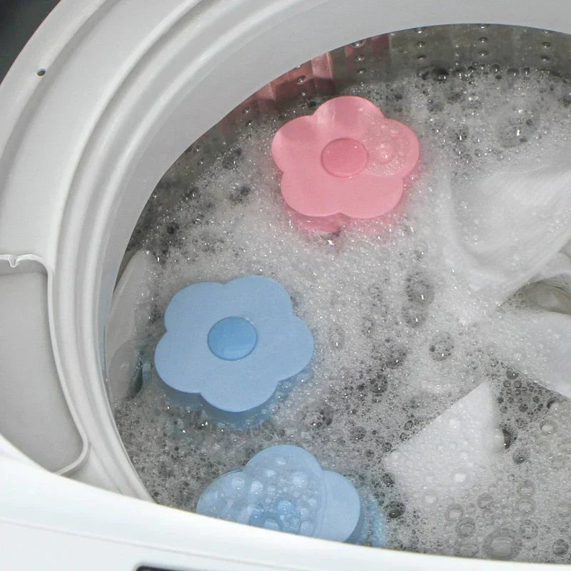 Blumenförmige Waschmaschinenfilter, rosa und blau, entfernen Flusen, Waschmaschine Zubehör.