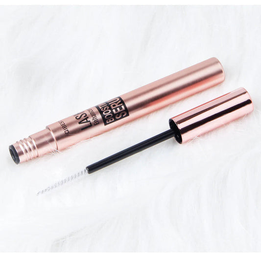 Wimpernserum in roségoldener Flasche, feine Bürste, für längere und dichtere Wimpern.