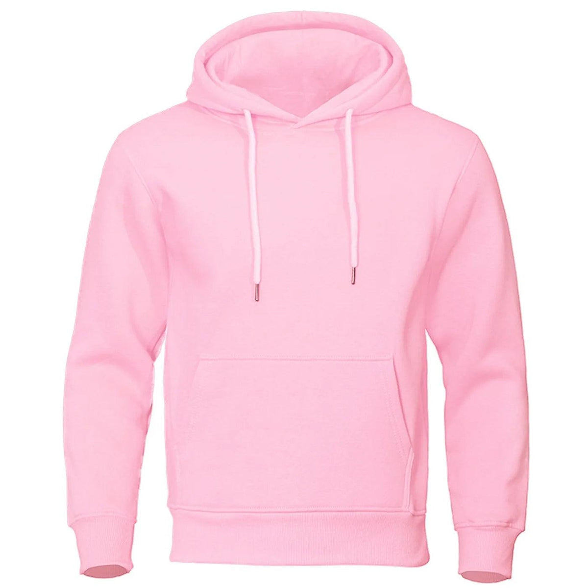 Rosa Kapuzenpullover mit Kordel, Känguru-Tasche und gerippten Bündchen in der Vorderansicht 1