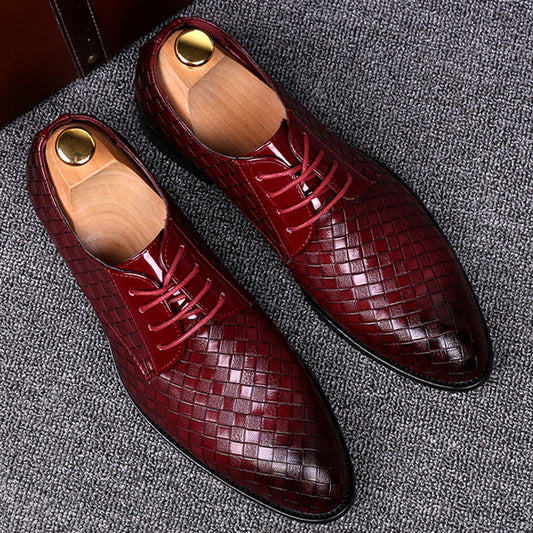 Elegante Herren Lederschuhe, rot kariert, Business Casual, spitze Form, Schnürung.